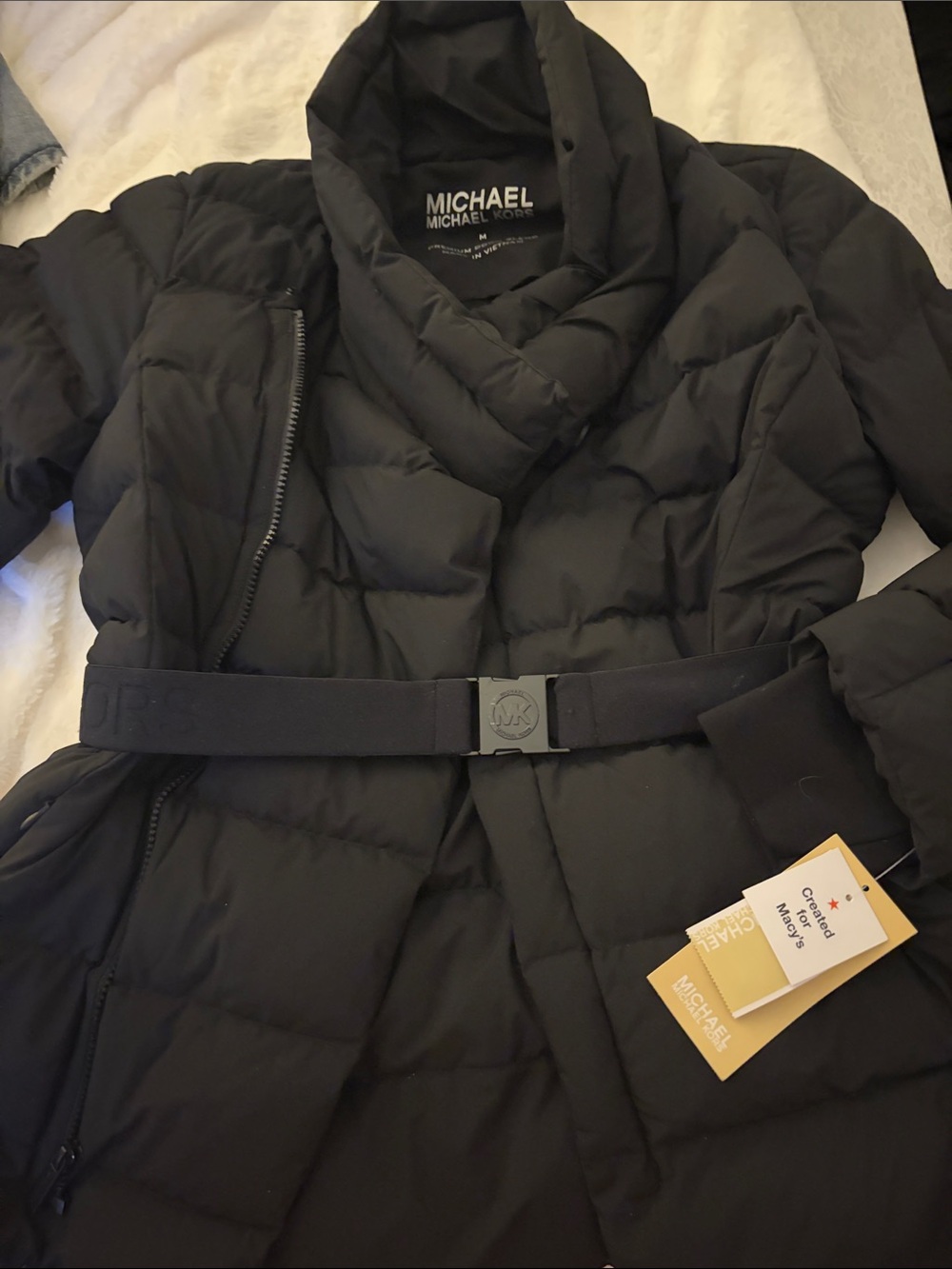 MICHAEL Michael Kors Black Quilted Belted Puffer Jacket